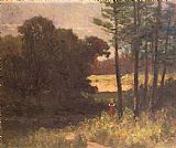 Edward Mitchell Bannister Wall Art - landscape with trees and woman